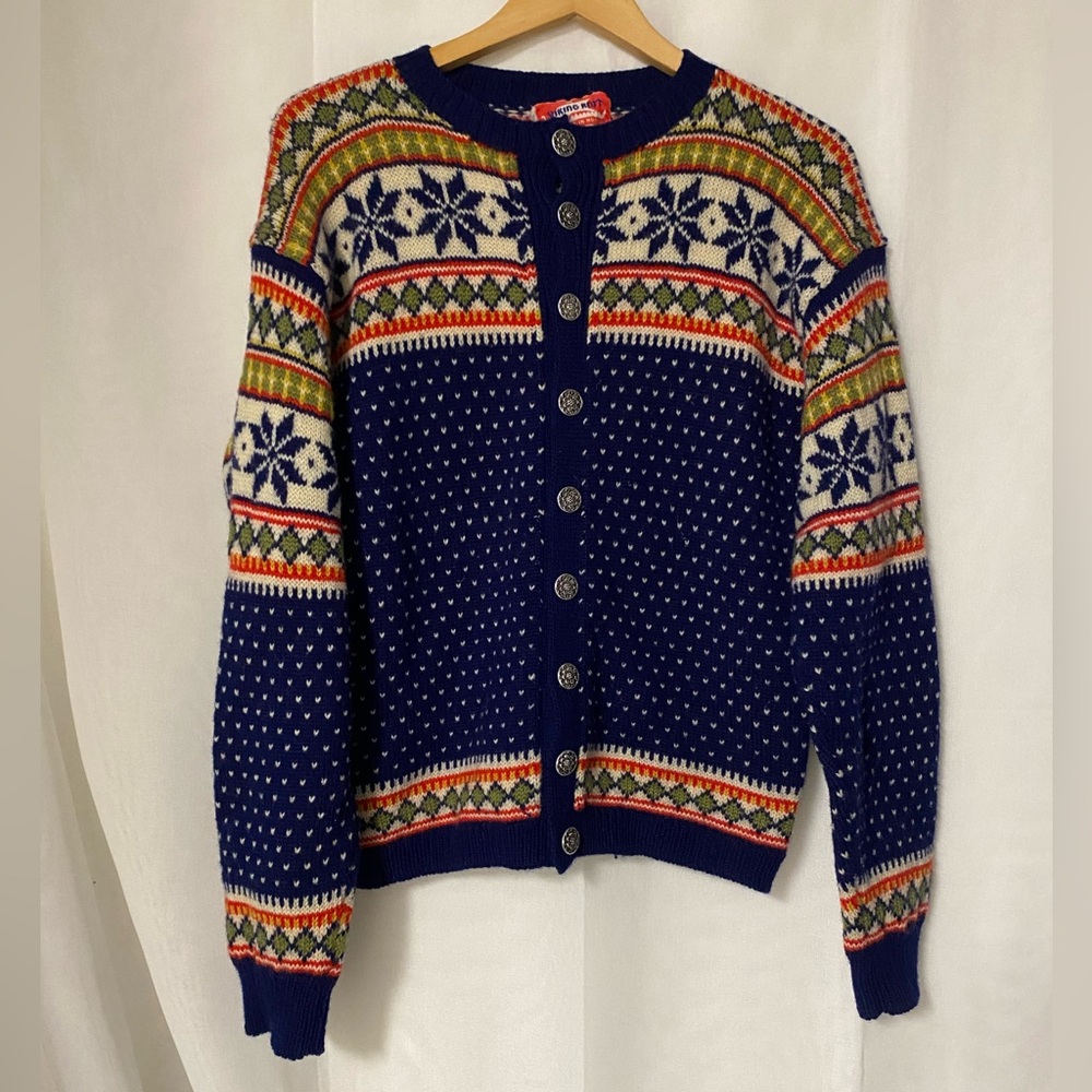 VINTAGE 50’s 60’s NORDIC NORWEGIAN WOOL SWEATER WINTER SNOW SKI FOLKSY 
SIZE M
